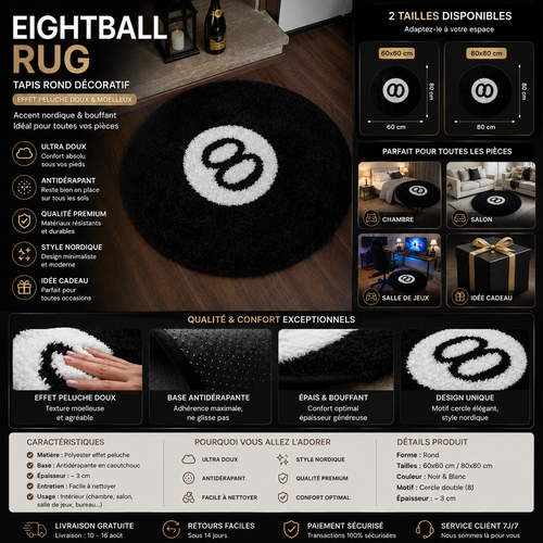 EightBall Rug — Tapis Rond Boule Billard