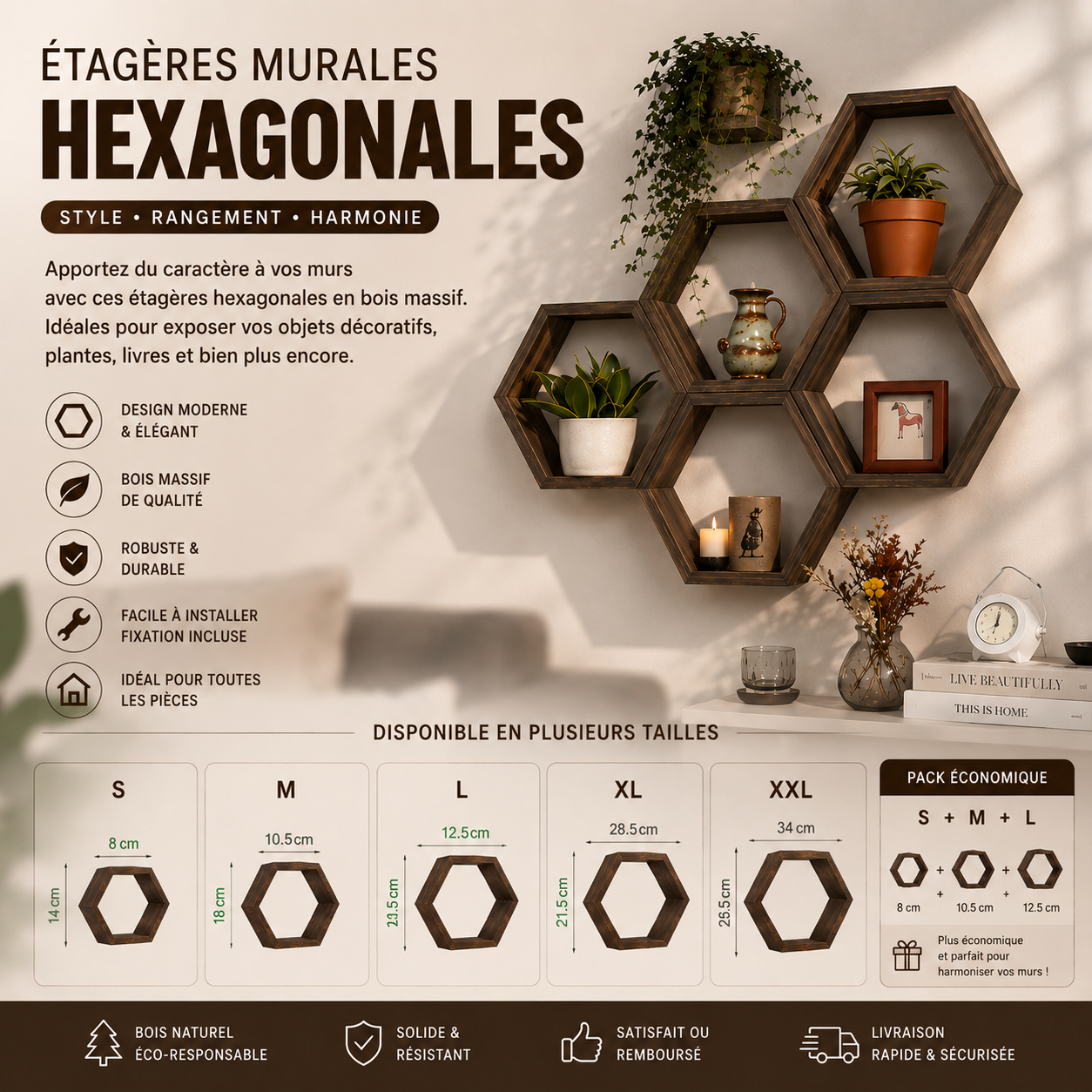 HexaShelf — Étagère Murale Hexagonale Bois