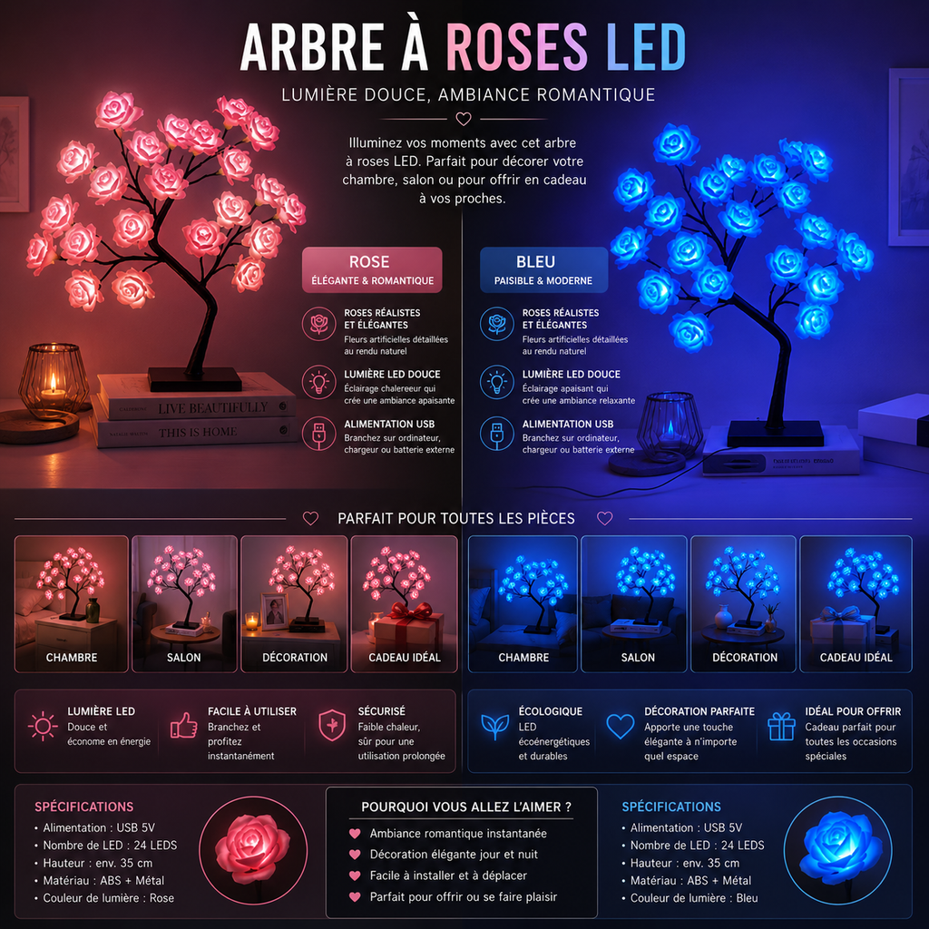 RoseTree — Lampe LED Arbre Rose USB