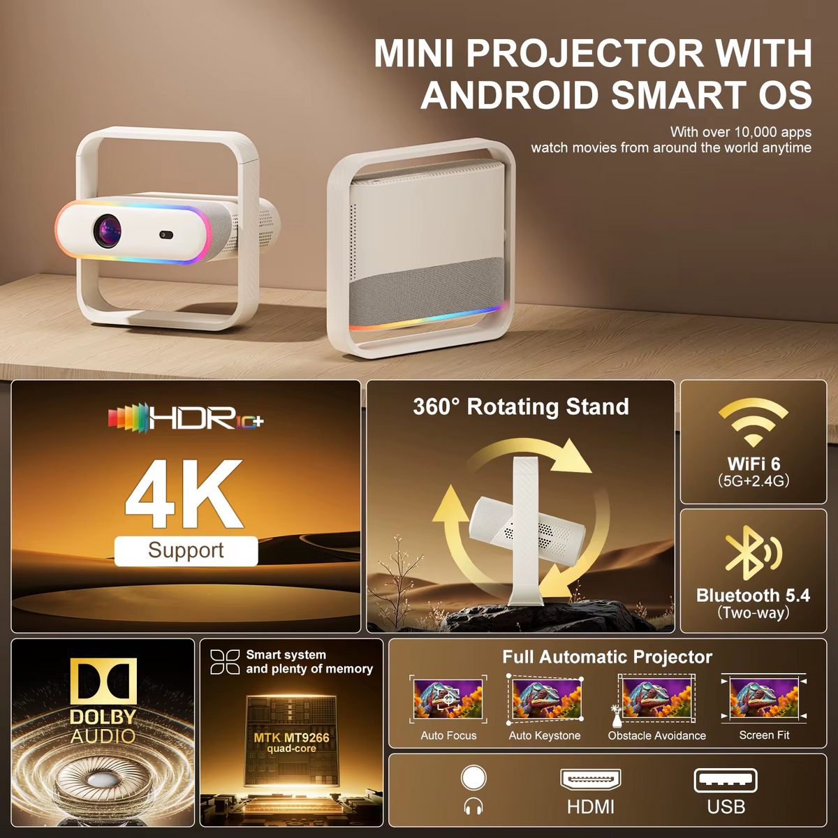 SkyCast P40 — Projecteur Portable 4K